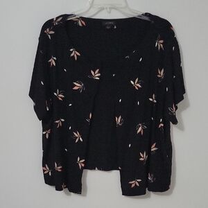 J. Jill Black Floral Short Sleeve Cardigan, Size X-Large